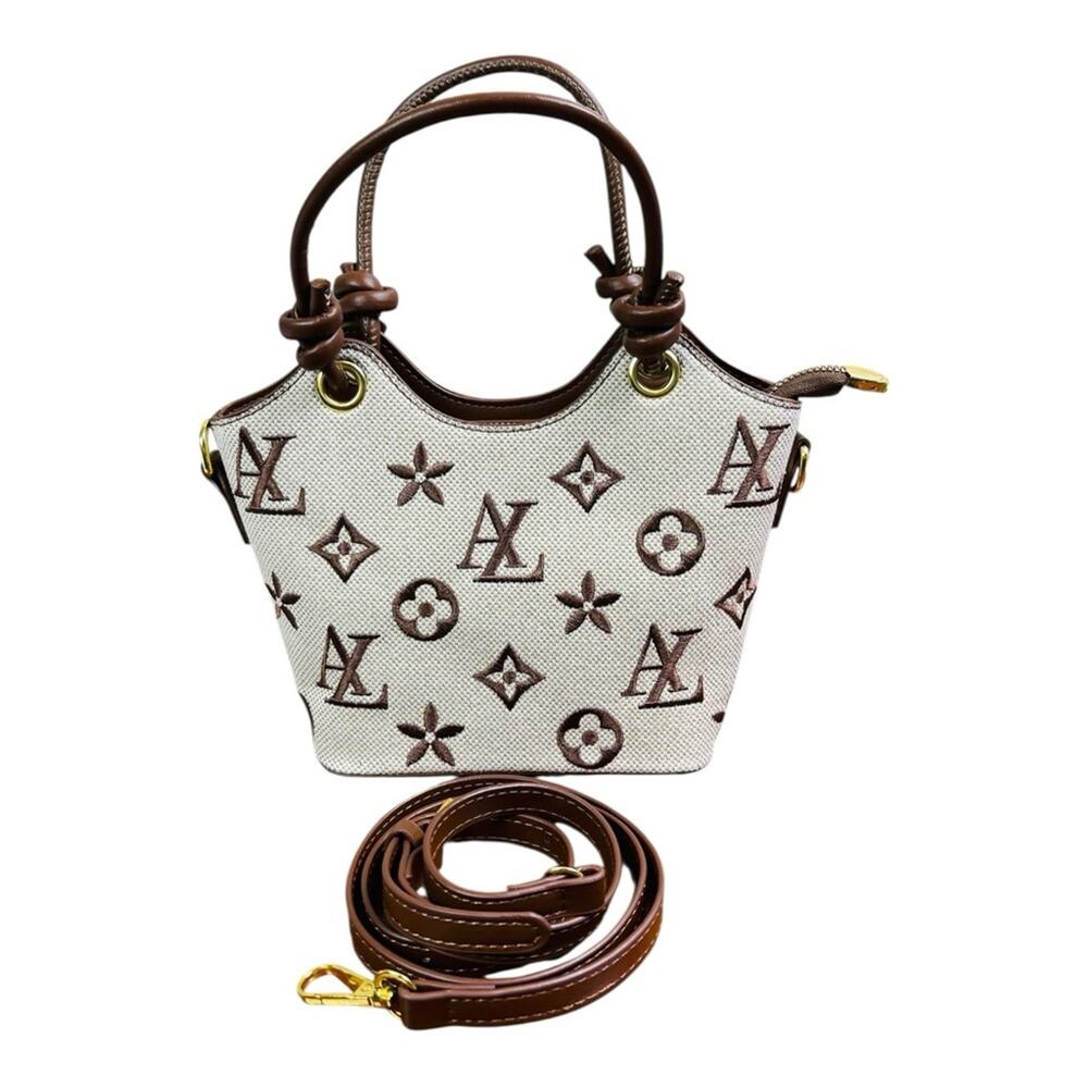 Designer Cream & Beige Monogram Canvas Crossbody Bag - Picture 6 of 12